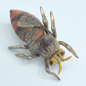 Vintage fuzzy Korea Bug Bee Bumblebee Insect Brooch Pin